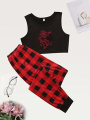 Dragon Print Pajama Set Women's Sleepwear & Loungewear