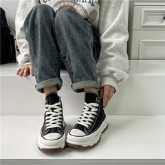 Women's High Top Canvas Sneakers Round Toe Lace Up Platform Walking