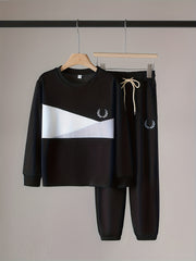 Boy's 2pc Plant Pattern Sweatshirt & Sweatpants Set for Spring Fall
