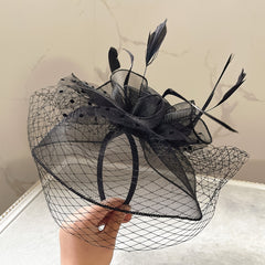 Charming Bridal Wedding Party Hat with Veil and Feather Hairpin