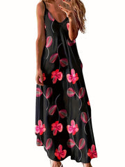 Feather Print Cami Dress V Neck Maxi Dress