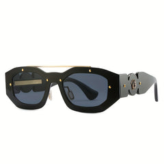 Small Frame Men's Sunglasses with Lion Head Decor