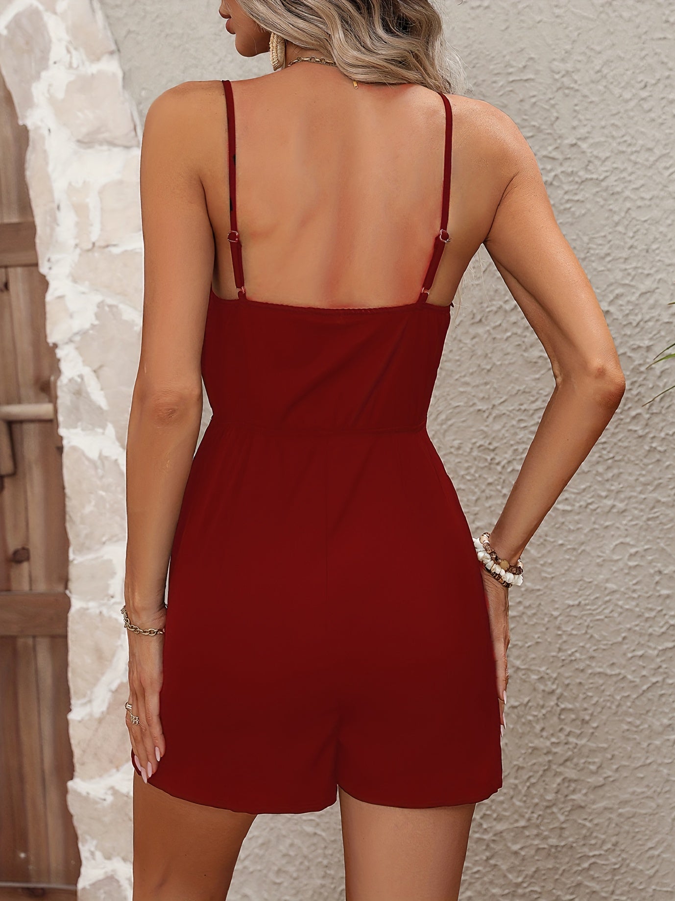 V Neck Sleeveless Cami Jumpsuit High Waist Short Jumpsuit Women's Clothing