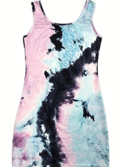 Tie Dye Print Mini Tank Dress Sleeveless Casual Dress