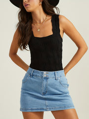 Jacquard Floral Strap Square Neck Tank Top