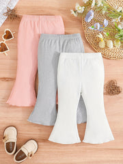 Toddler Baby Girl's Flared Pants 3pcs Outfit Ribbed Knit Leggings