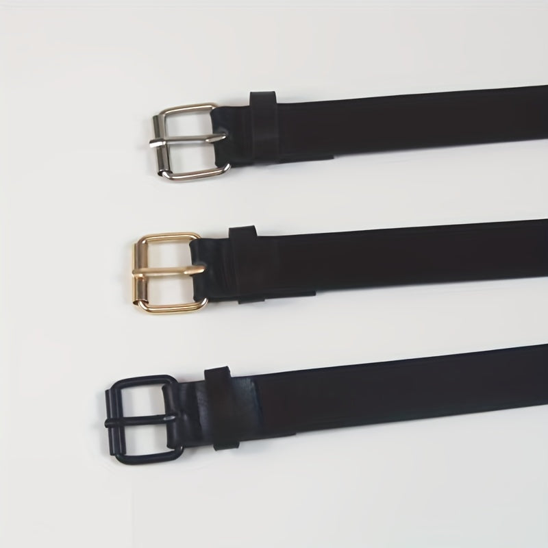 Vintage PU Leather Belt Square Pin Buckle Casual Jeans Pants Women