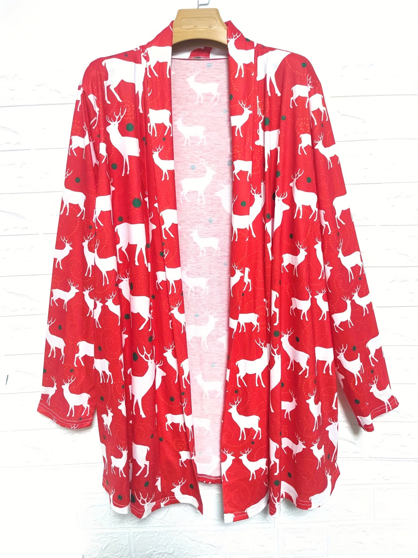 Reindeer Print Christmas Cardigan Long Sleeve Open Front Stretch