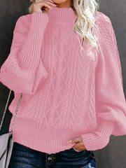 Solid Cable Lantern Sleeve Sweater