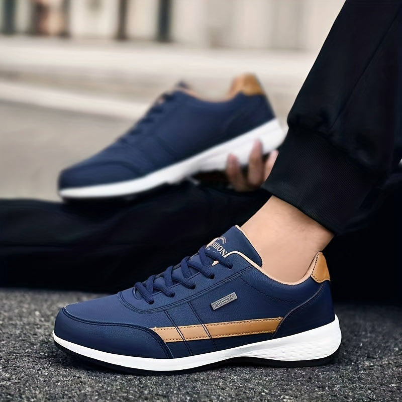 Men's Leather Lace Up Sneaker Lightweight Waterproof Running Shoes