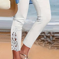 Floral Lace Panel Skinny Leggings Casual Every Stretchy Leggings