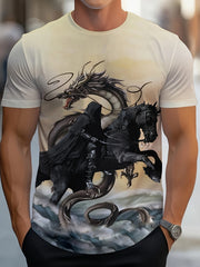 Men's Dragon Print Sports T-shirt Round Neck Tee Shirt For Summer