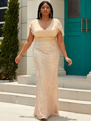 V Neck Sequin Fringe Maxi Dress Women's Formal Long Dress