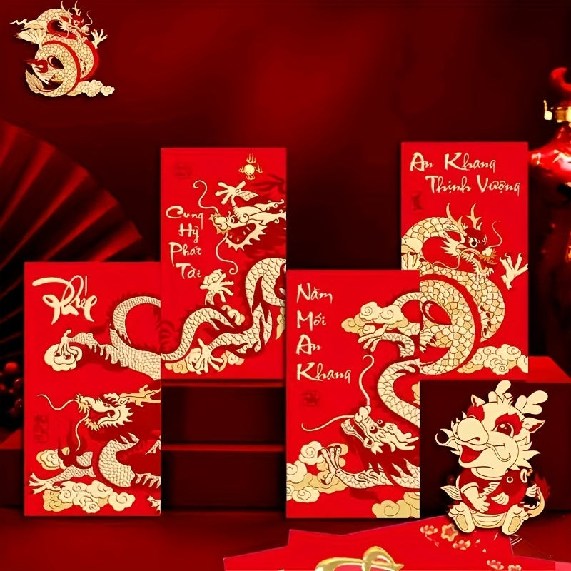 6pcs Year Of The Dragon Red Envelopes Chinese Year Envelopes