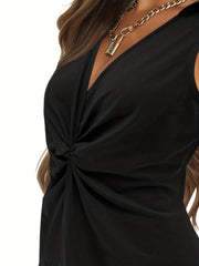 Twist Front Tank Top Casual V Neck Summer Sleeveless Top