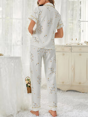Floral Print Pajama Set Short Sleeve Top & Pants
