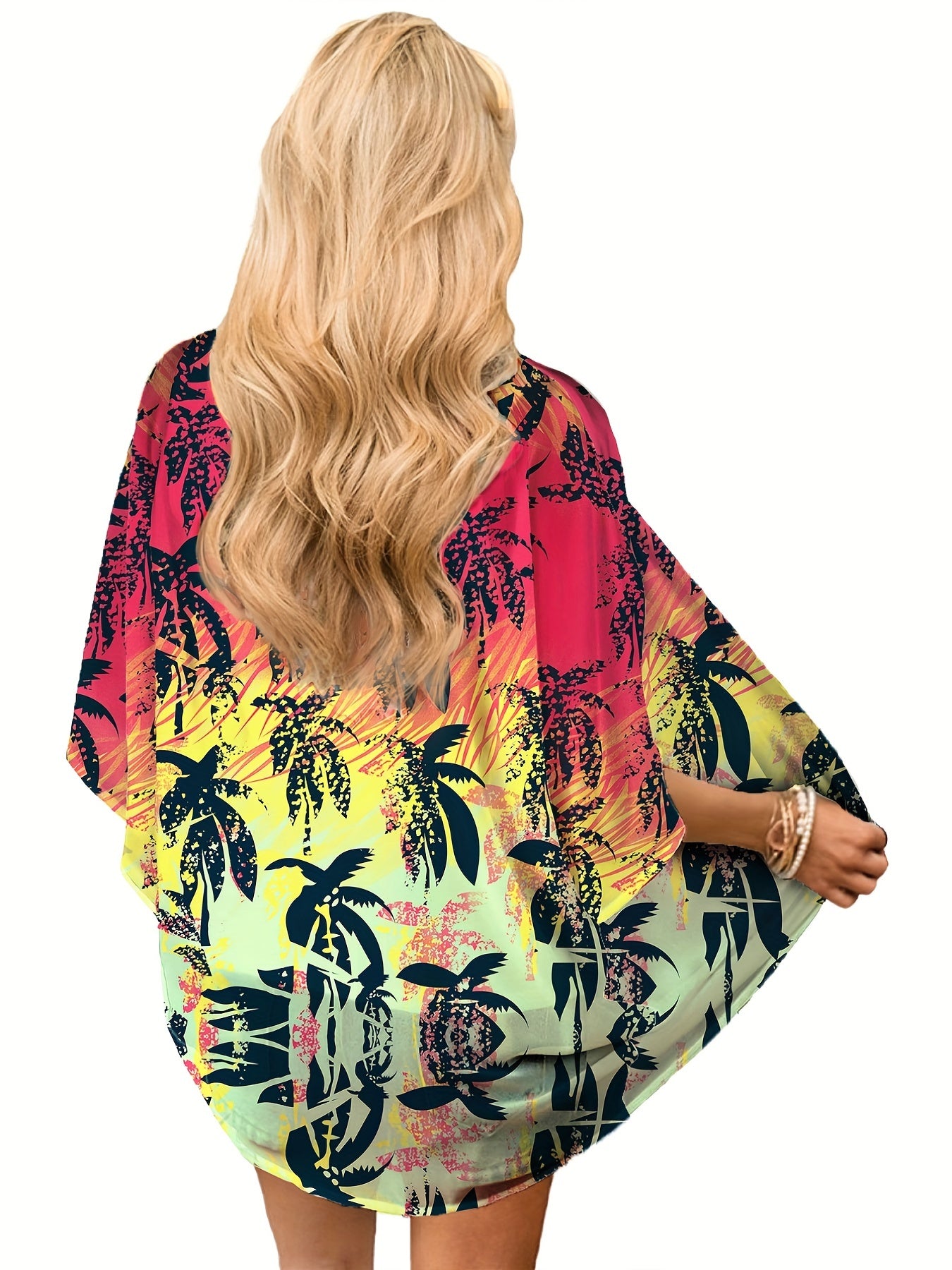 V Neck Print Cover Up Shirt Loose Fit Kimono