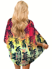 V Neck Print Cover Up Shirt Loose Fit Kimono