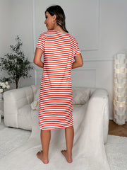 Striped Print Short Sleeve Lounge Dress Women's Loungewear & Dresses