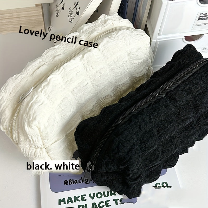 Large Pencil Bag Sweet Puff Polyester Case Soft Stationery Storage