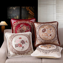 Chenille Embroidered Rose Floral Sofa Pillow Cover 19x19 Inches