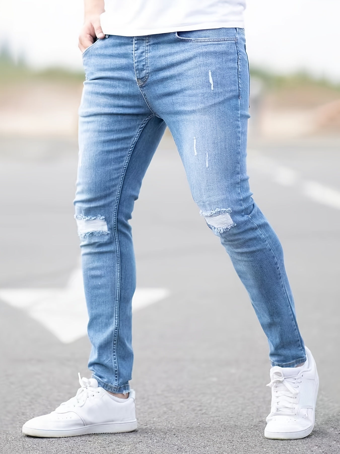 Men's Slim Fit Ripped Jeans - Casual Distressed Denim Pants