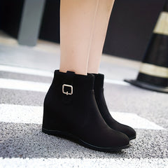 Women's Wedge Ankle Boots Height Increasing Side Zipper Shoes