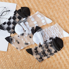 5 Pairs Geometric Pattern Sheer Mesh Socks Women's Stockings