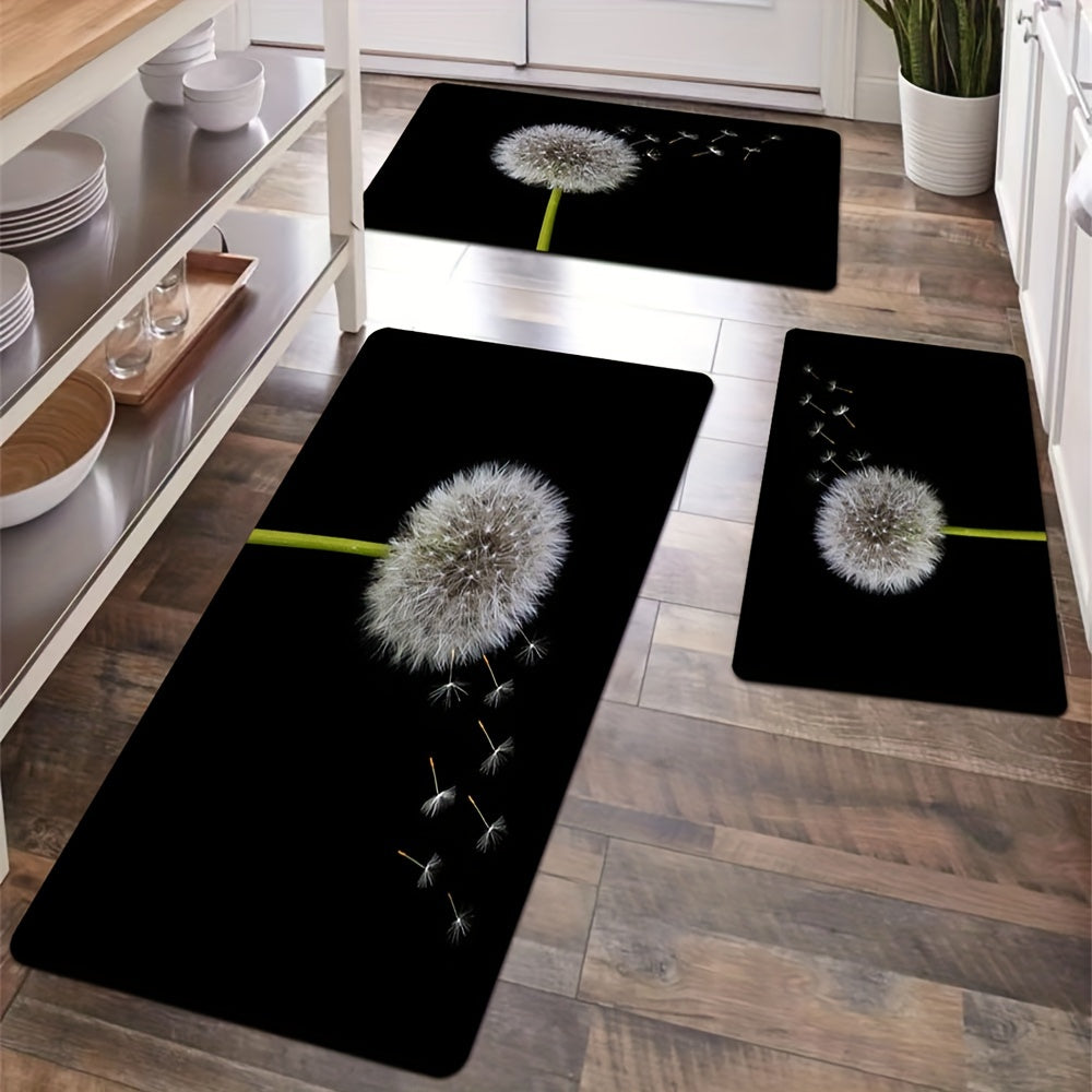 Dandelion Pattern Washable Rug for Kitchen/Dining Room, Rectangular Carpet