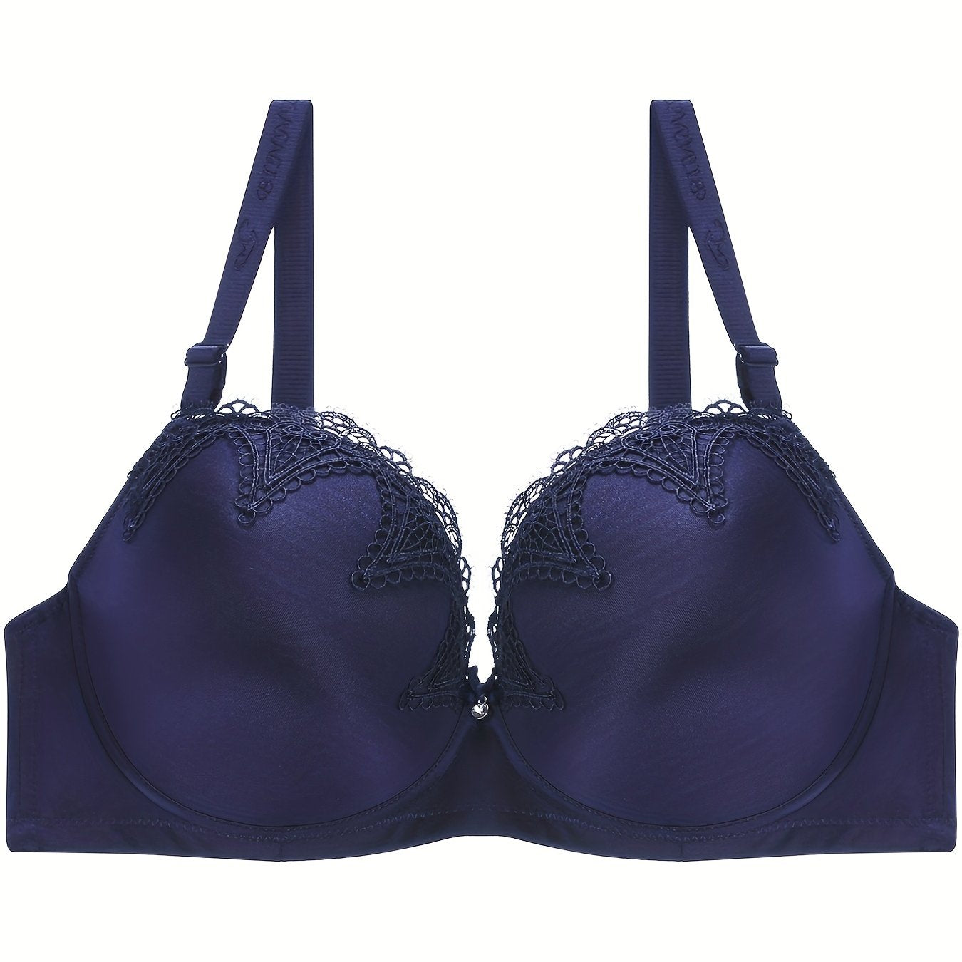 Bra Women's Plus Satin Contrast Lace Hook & Eye High Stretch Solid Bra