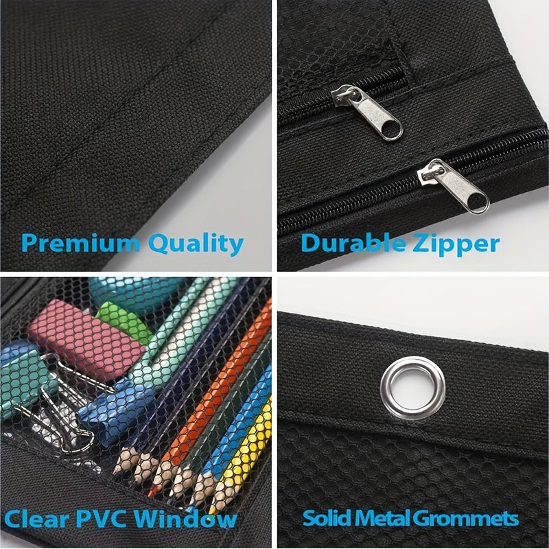 7pcs Zipper Pencil Pouches With Iron Rings For 3 Hole Binder