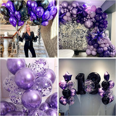 61pc Purple Balloon Set - 30 Confetti Balloons, 25 Metallic Balloons, Ribbon