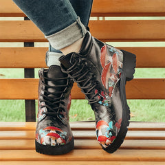 Women's Mushroom Printed Boots Halloween Lace Up Ankle Combat Boots