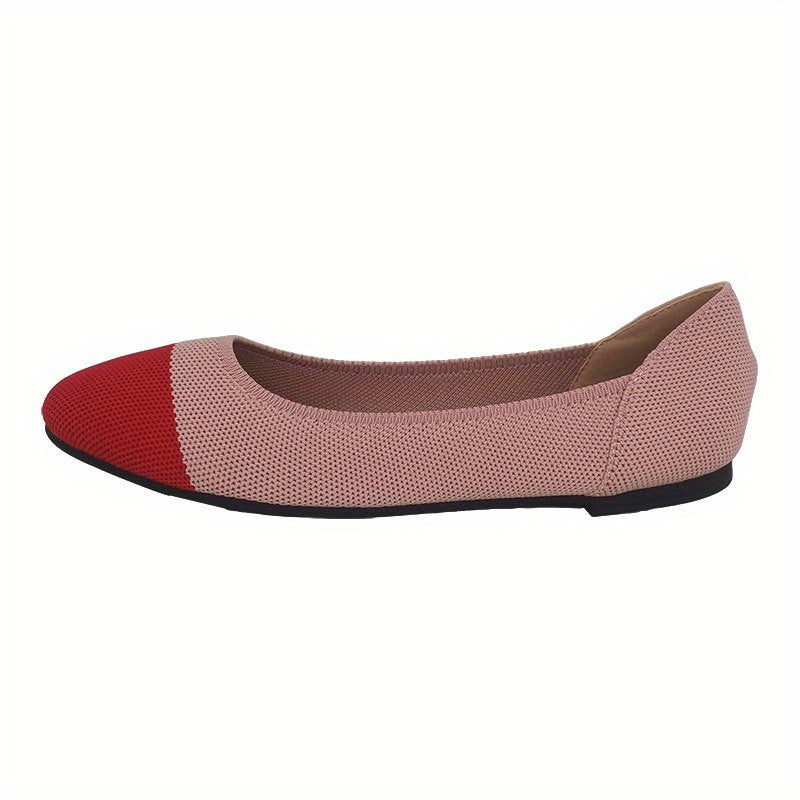 Colorblock Knitted Flat Shoes Almond Toe Soft Sole Comfortable Flats