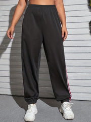 Sports Pants Women's Plus Side Stripes Elastic Waist Medium