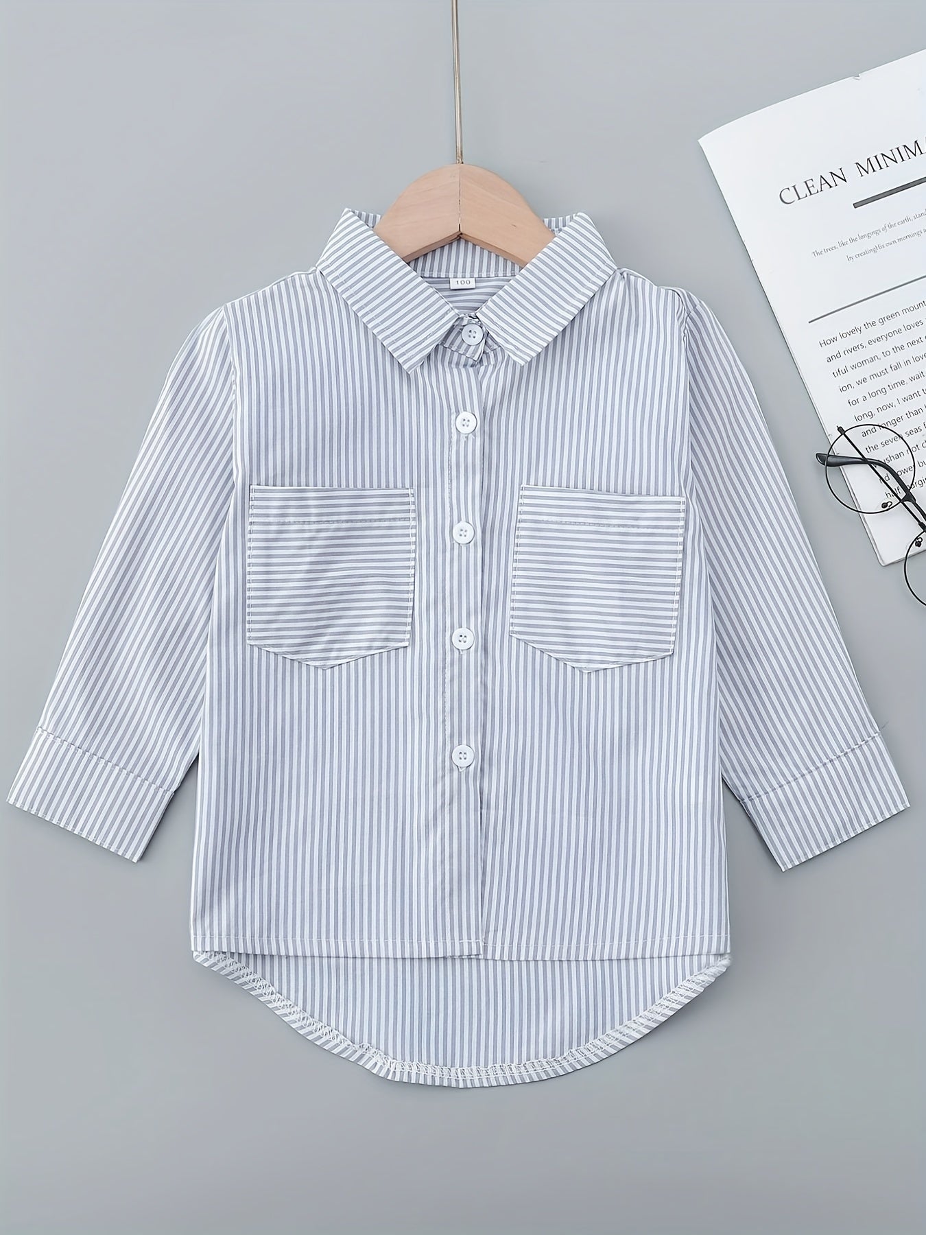Girls Stripe Creative Top Long Sleeve Lapel Shirt