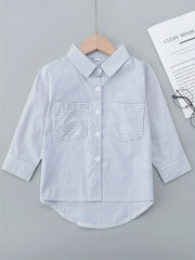 Girls Stripe Creative Top Long Sleeve Lapel Shirt