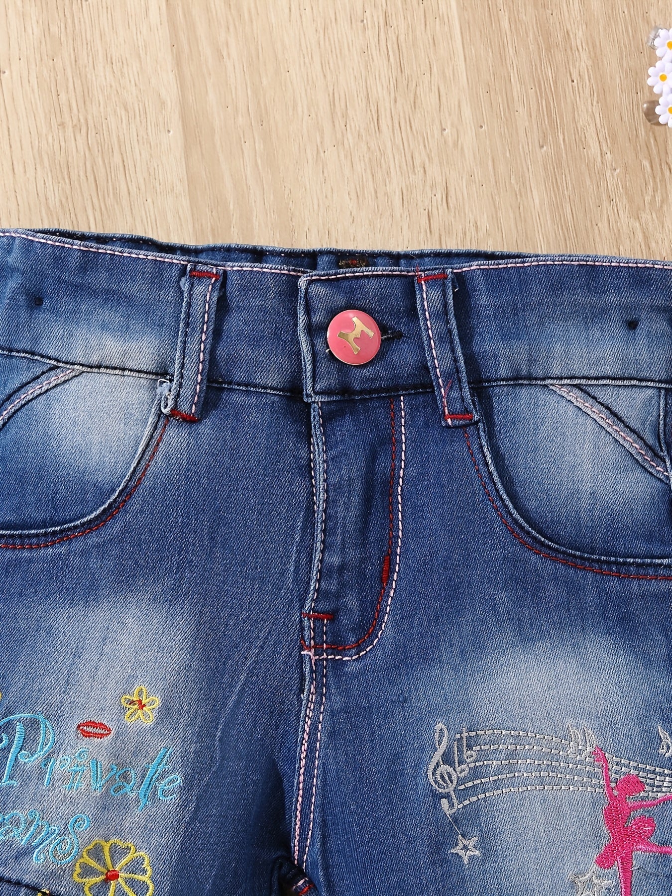 Girls' Letter Embroidered Denim Shorts - Street Outwear