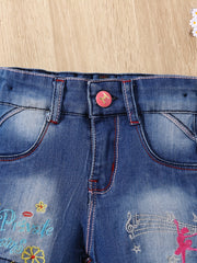 Girls' Letter Embroidered Denim Shorts - Street Outwear