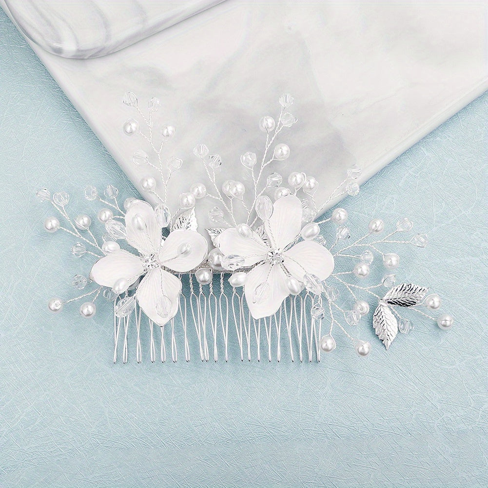Flower Charm Hair Comb with Faux Pearl & Crystal - Wedding Headwear