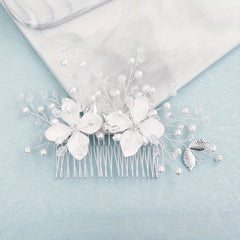 Flower Charm Hair Comb with Faux Pearl & Crystal - Wedding Headwear