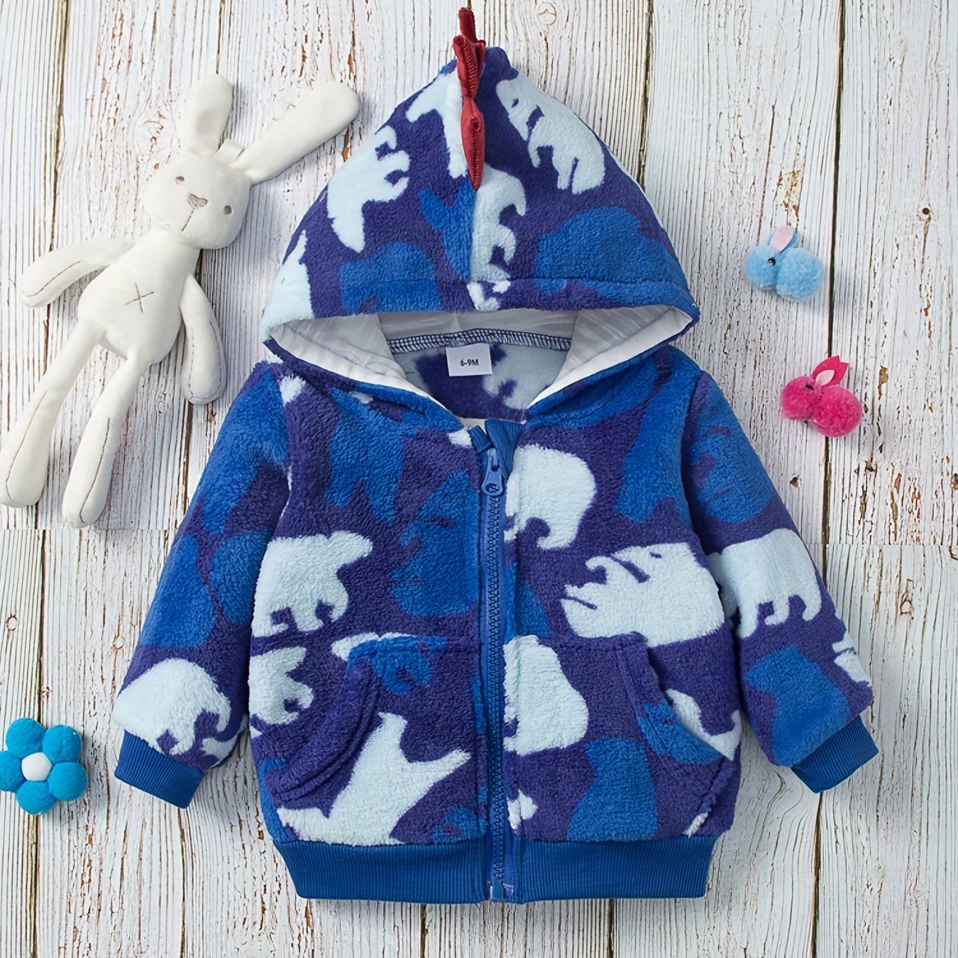 Animal Pattern Hooded Fuzzy Coat for Baby Boys