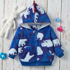 Animal Pattern Hooded Fuzzy Coat for Baby Boys