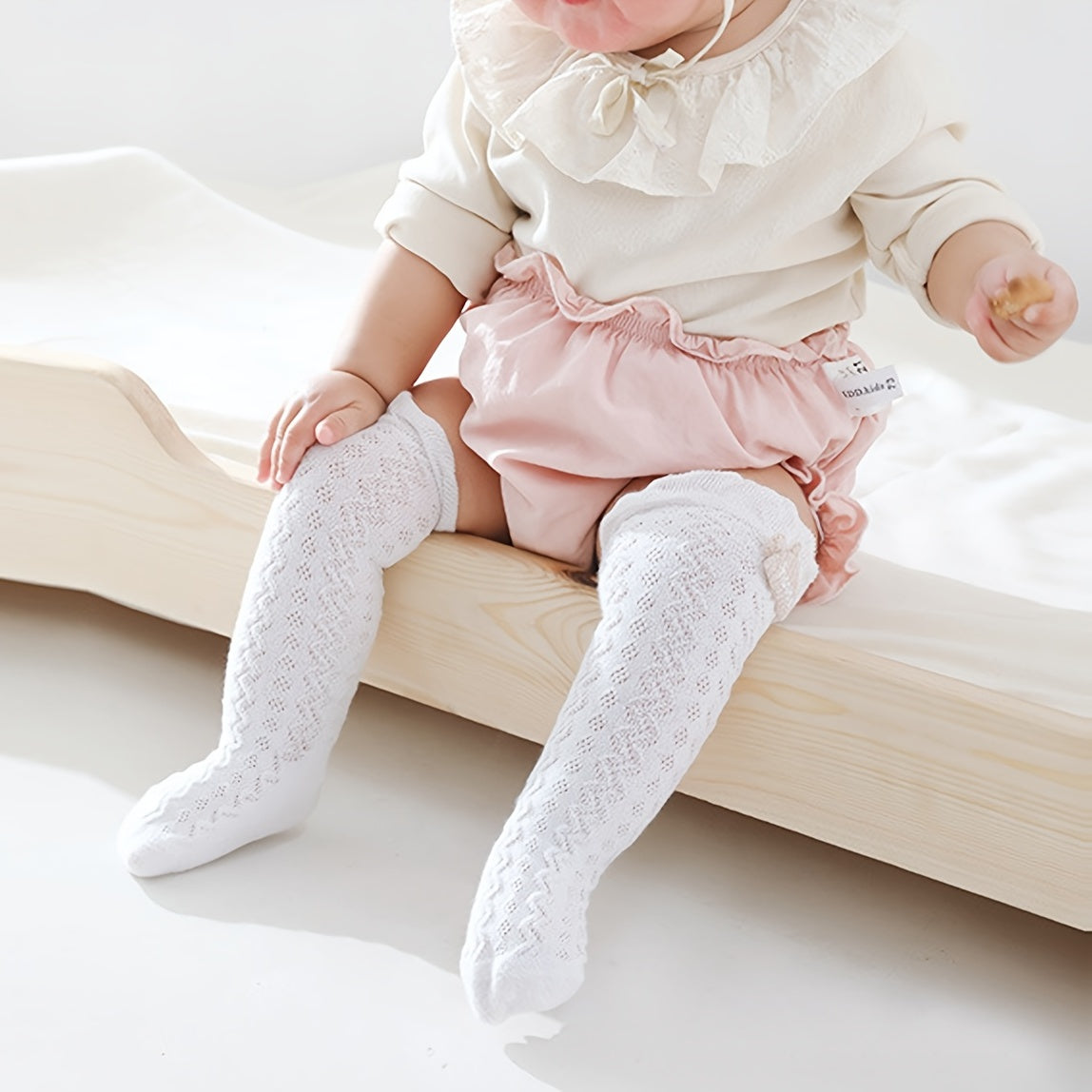 3 Pairs Baby Girls Non Slip Floor Socks Bow Ruffled Knee High Socks