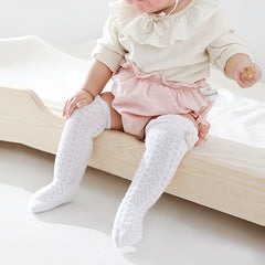 3 Pairs Baby Girls Non Slip Floor Socks Bow Ruffled Knee High Socks