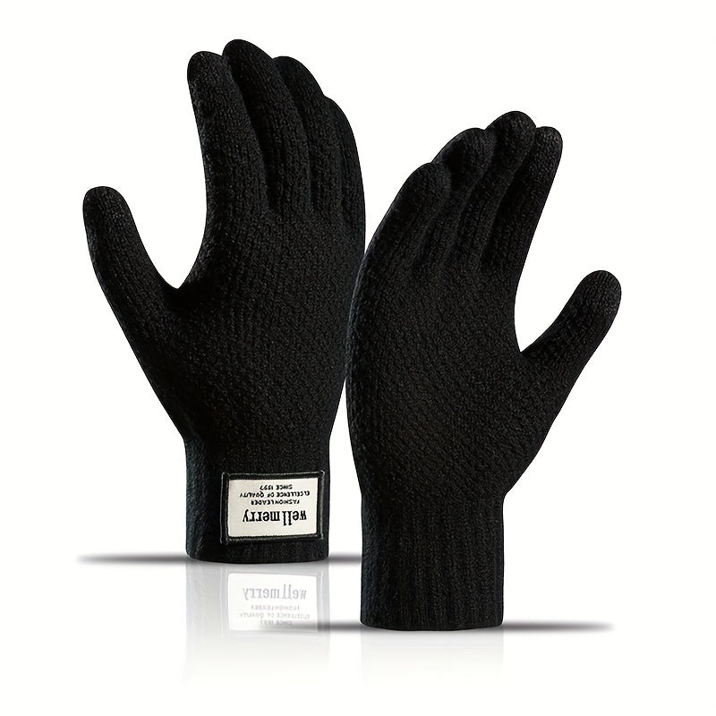 Men's Knitted Gloves Velvet Thickened Warm Touch Screen Cycling Gloves