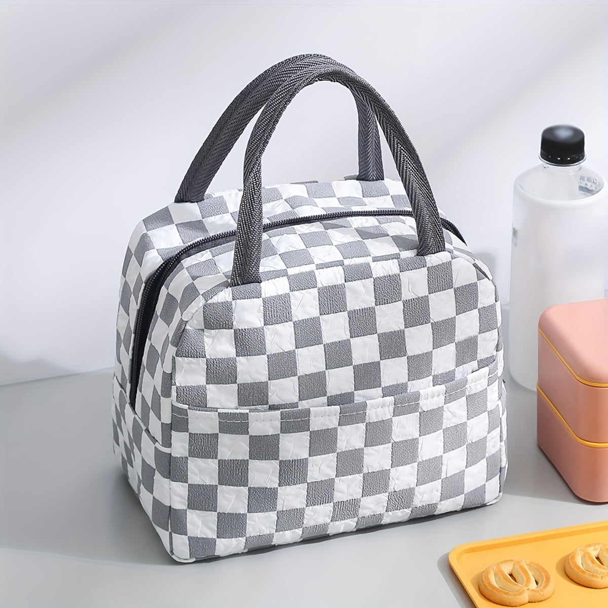 Checkerboard Insulated Lunch Bag - Reusable Aluminum Foil Lunch Box