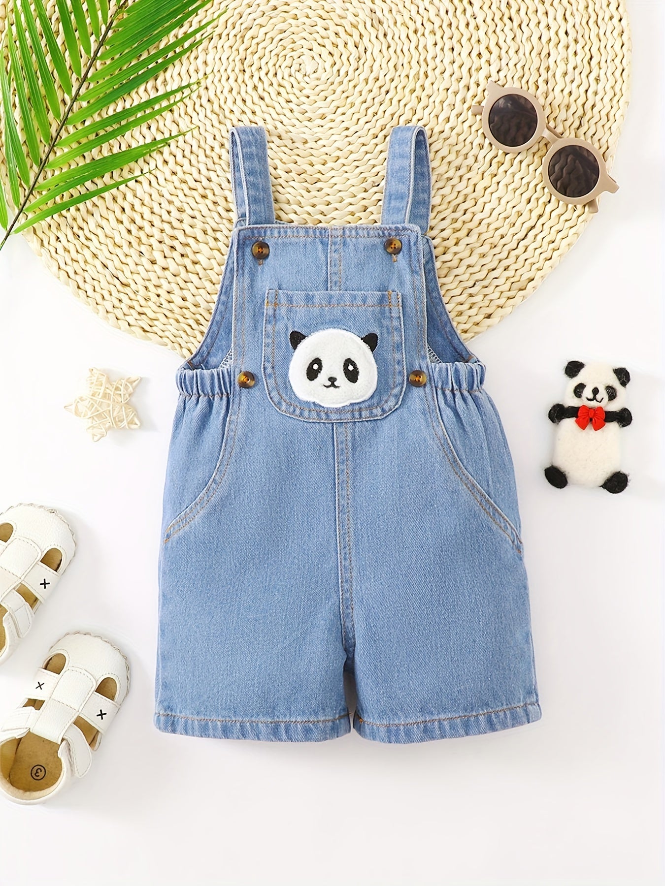Baby Panda Embroidery Denim Overalls Romper Clothes
