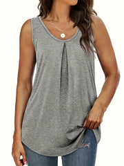 Pleated Tank Top Sleeveless Crew Neck Summer Top