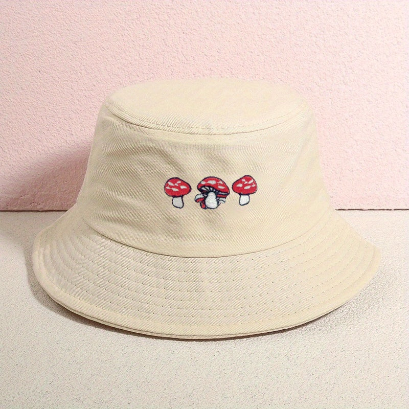 Embroidered Mushroom Bucket Hat Cartoon Hat For Women Christmas Gift